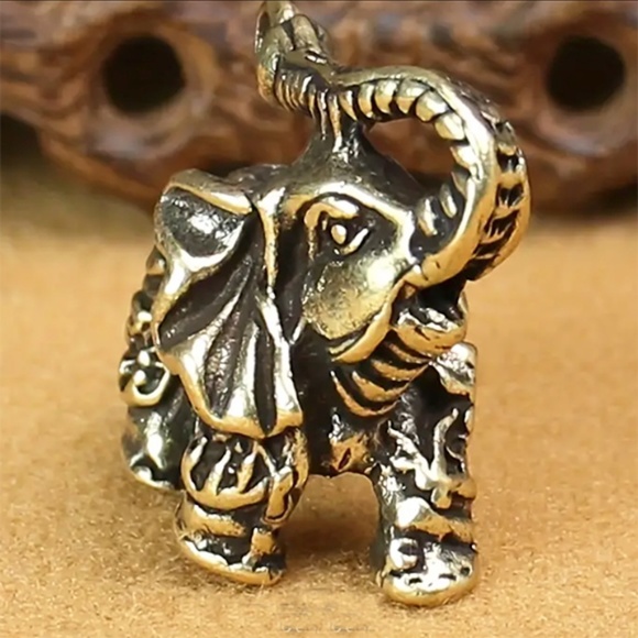 Tiny Solid Brass African Elephant with Nose Facing Up - Means Good Luck - Picture 2 of 6